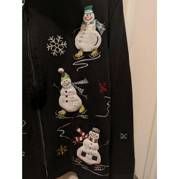 Vintage Onque Casuals Black Zip Snowman Ugly Christmas Sweater Party Size S - Picture 2 of 10